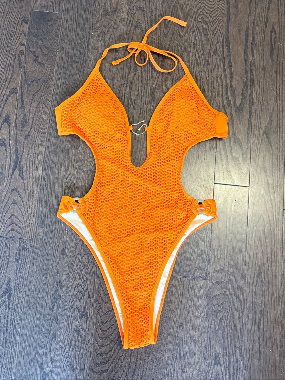 Cupshe Orange Crochet Cutout Halter One-Piece Swimsuit